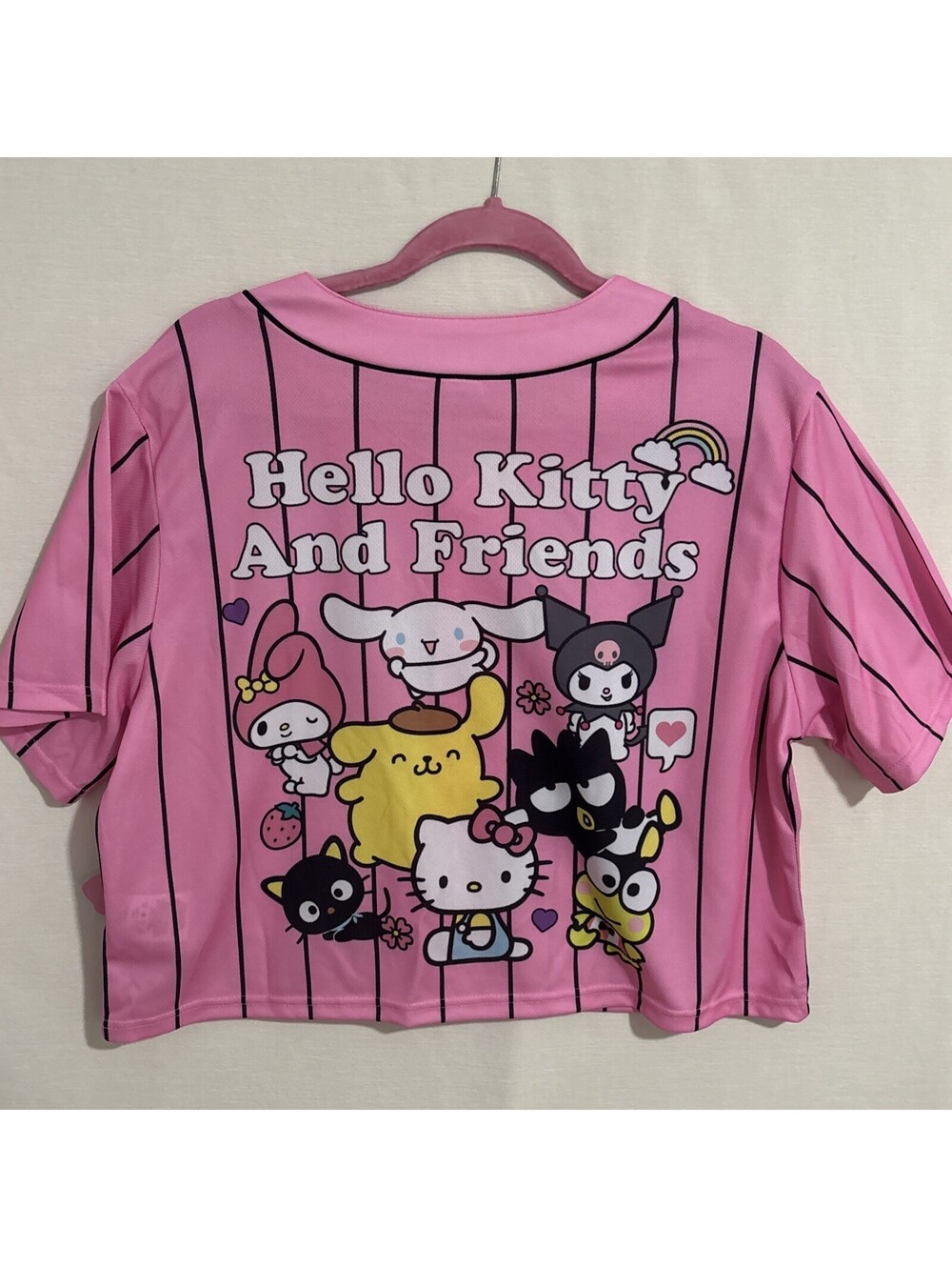 NWT! Hello Kitty & Friends Women's Size M Jr. Pink Graphic Baseball Jersey Top - Picture 8 of 8